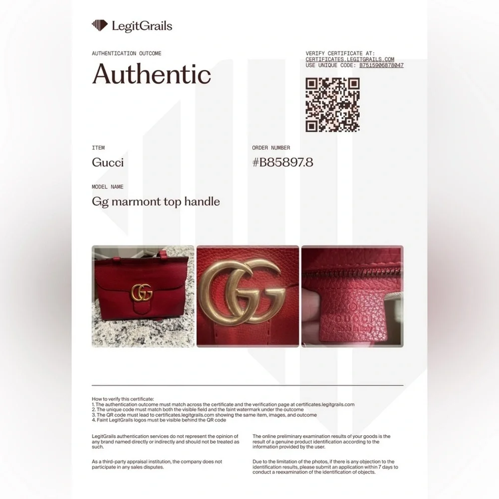 Gucci GG Marmont Top Handle Bag with Crossbody Strap and COA
